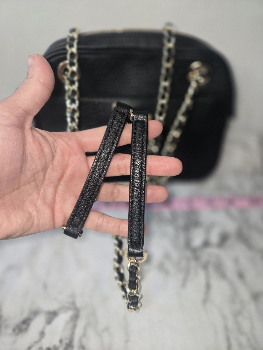 Tory Burch Black Pebbled Leather Chain Strap Crossbody - Picture 8 of 8